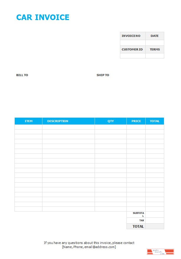 Free Car Invoice Template PSD template